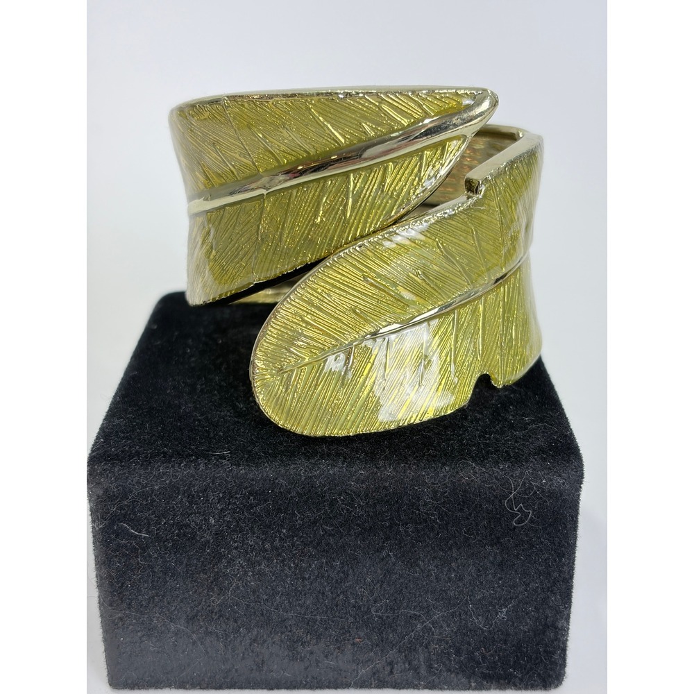 Kirks Folly Double Leaf Bypass Cuff Bracelet Botanical Enamel Gold Tone Resort - Picture 4 of 10